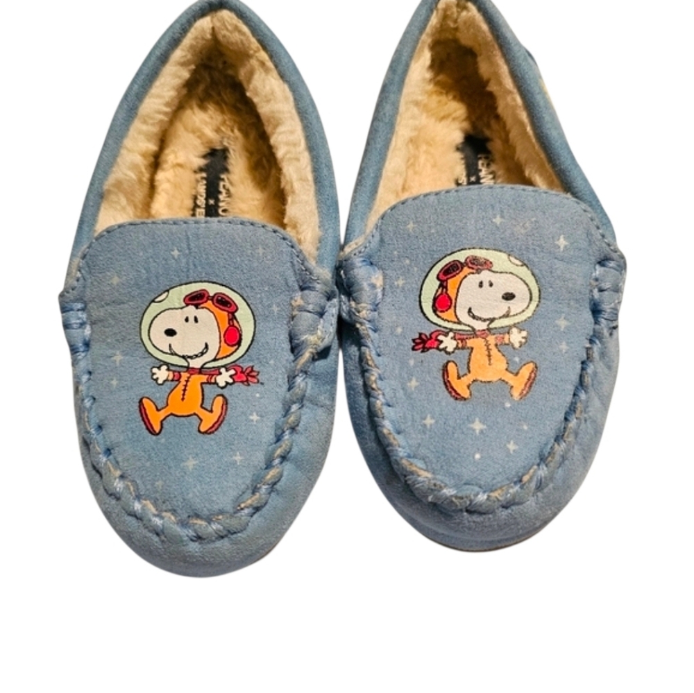 Lands' End Glow in the Dark Peanuts Snoopy Moccasin Slippers Unisex Kid's Size 9